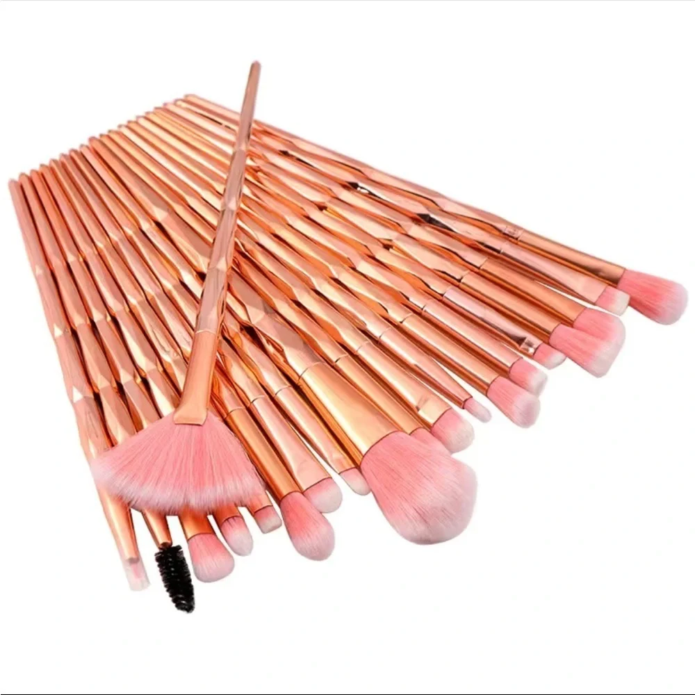 20pc Metallic Rose Gold Geometric Makeup Brush Set High Quality